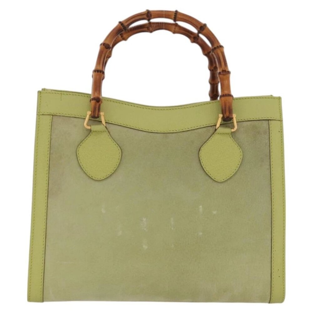 GUCCI Bamboo Hand Bag Suede Leather LIme Green Gold - Picture 2 of 16